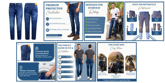 MetaArmor Motorcycle Jeans for men CE Class A Lined with Aramid Fiber – Dual Sport Motorcycle Pants with CE Hip and Knee Protectors – Armored Motorcycle Riding Pants