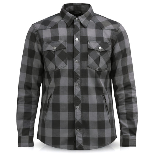 MetaArmor IronRoute Graphite Black Motorcycle flannel for men fully lined with Aramid fabric–CE certified Armor–Class AA Motorcycle Riding Shirt for men