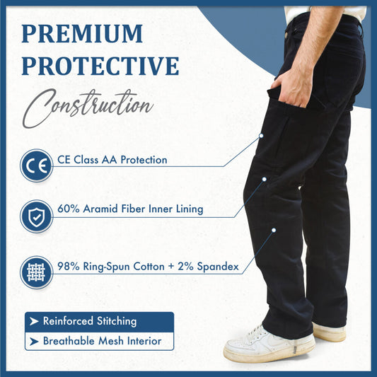 MetaArmor Torina BlackForge Cargo Pants for Men Lined with Aramid Fiber-CE-Certified Armors-Class AA Motorcycle Riding Pants