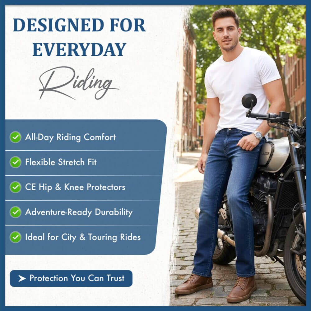 MetaArmor Motorcycle Jeans for men CE Class A Lined with Aramid Fiber – Dual Sport Motorcycle Pants with CE Hip and Knee Protectors – Armored Motorcycle Riding Pants