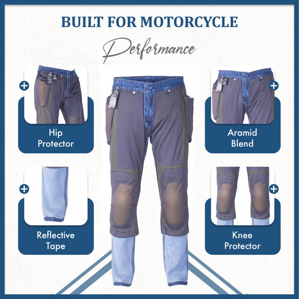 MetaArmor Motorcycle Jeans for men CE Class A Lined with Aramid Fiber – Dual Sport Motorcycle Pants with CE Hip and Knee Protectors – Armored Motorcycle Riding Pants