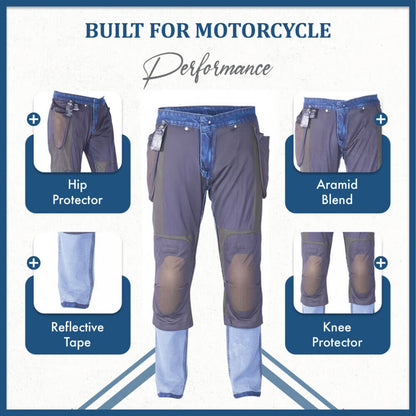 MetaArmor Motorcycle Jeans for men CE Class A Lined with Aramid Fiber – Dual Sport Motorcycle Pants with CE Hip and Knee Protectors – Armored Motorcycle Riding Pants