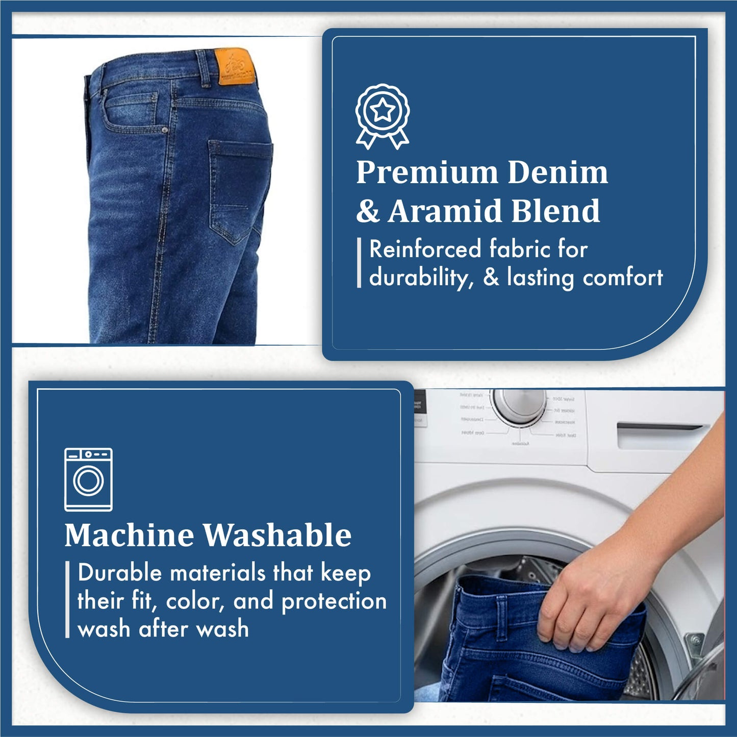 MetaArmor Motorcycle Jeans for men CE Class A Lined with Aramid Fiber – Dual Sport Motorcycle Pants with CE Hip and Knee Protectors – Armored Motorcycle Riding Pants