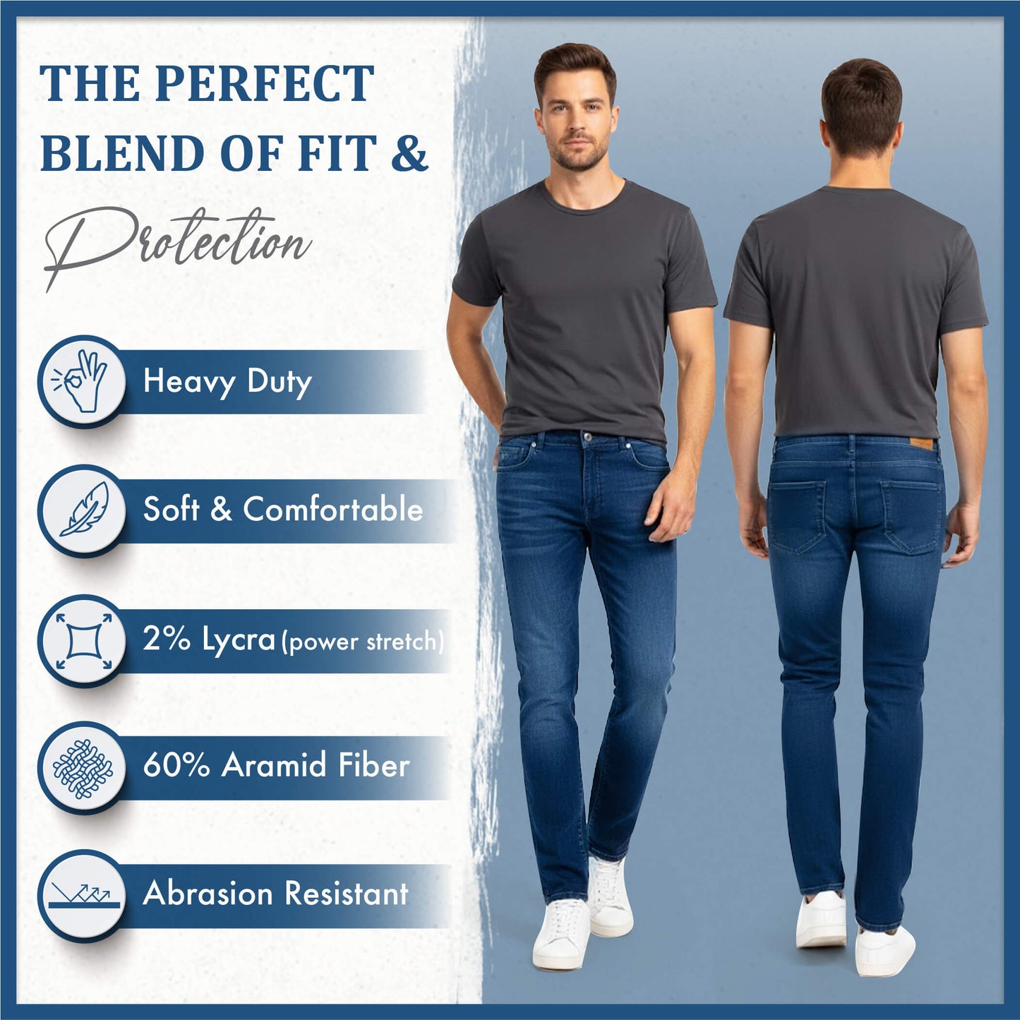 MetaArmor Motorcycle Jeans for men CE Class A Lined with Aramid Fiber – Dual Sport Motorcycle Pants with CE Hip and Knee Protectors – Armored Motorcycle Riding Pants