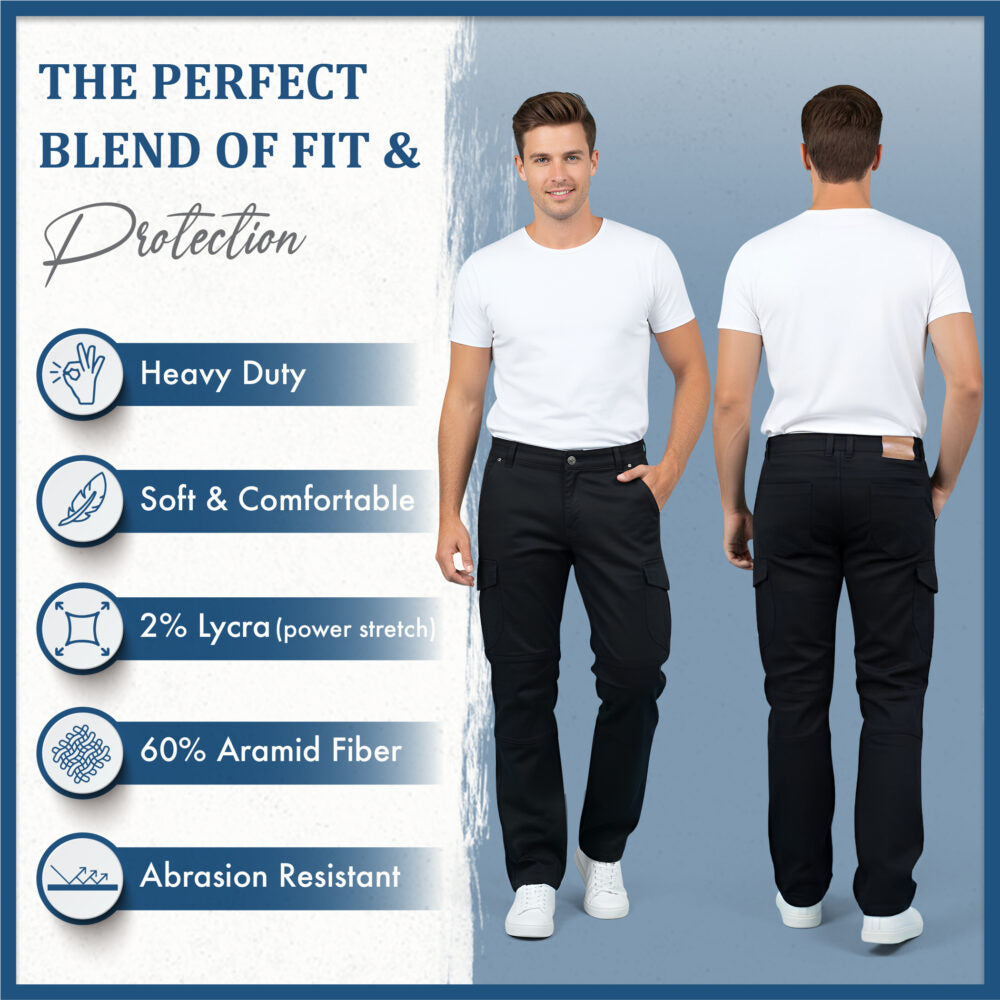 MetaArmor Torina BlackForge Cargo Pants for Men Lined with Aramid Fiber-CE-Certified Armors-Class AA Motorcycle Riding Pants