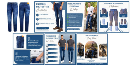 MetaArmor Motorcycle Jeans for men CE Class A Lined with Aramid Fiber – Dual Sport Motorcycle Pants with CE Hip and Knee Protectors – Armored Motorcycle Riding Pants